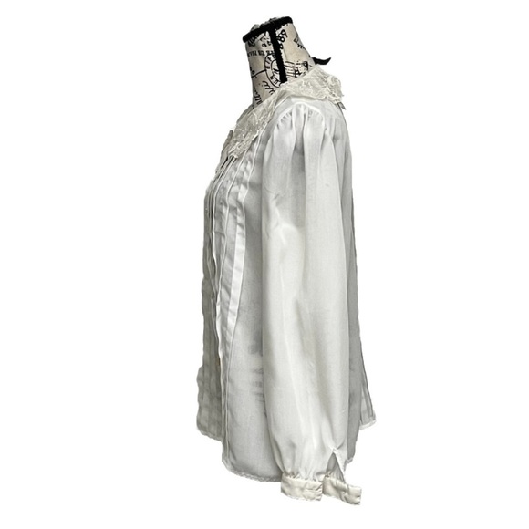Vtg Nilani Sheer Ivory Pintuck Blouse Lace Collar Y2K Retro Romantic Womens L - Picture 4 of 9
